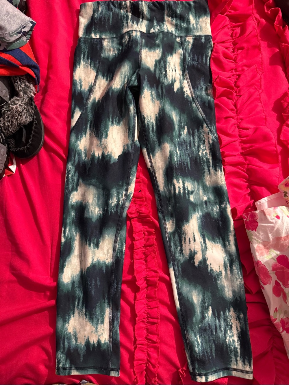 Old Navy Girls Teal & White Tie-Dye Performance Leggings